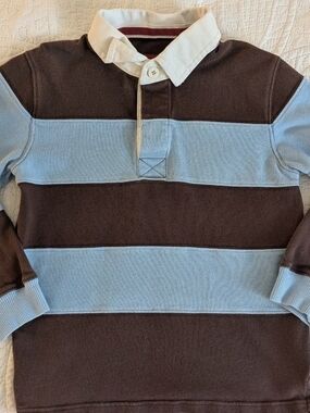 Gymboree Rugby Shirt-Blue and Brown Striped Long Sleeve Polo White Color Sz 10